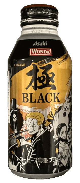 Can of Asahi Wonda brand black coffee decorated with One Piece characters