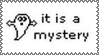 Pixelated ghost with text saying it is a mystery